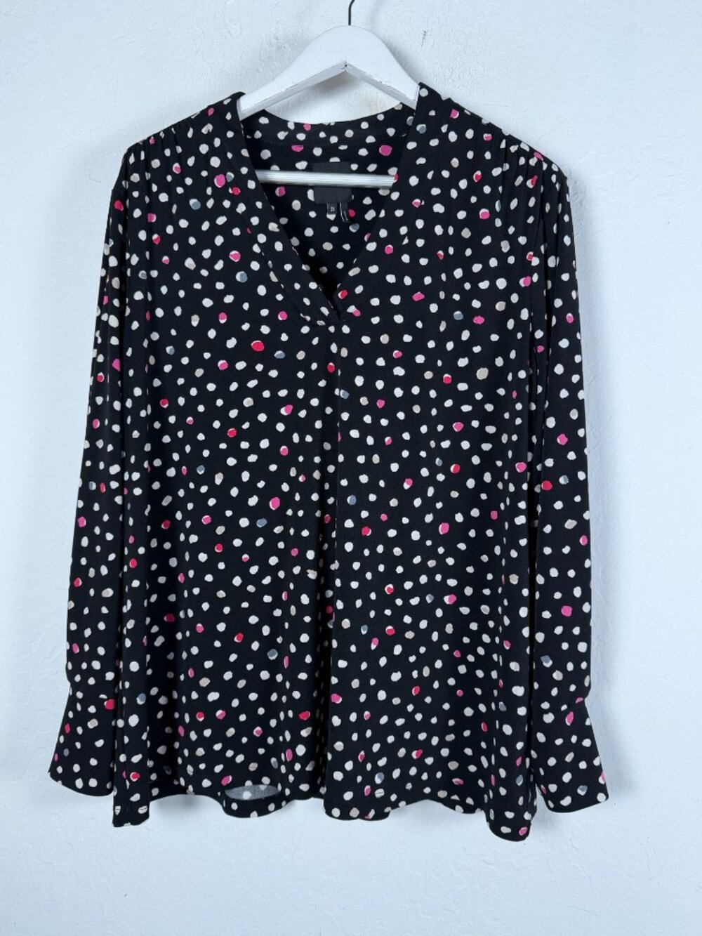 NIC+ZOE Womens Black Multicolor Polka Dot V-Neck Blouse Top Plus Size 2X Casual